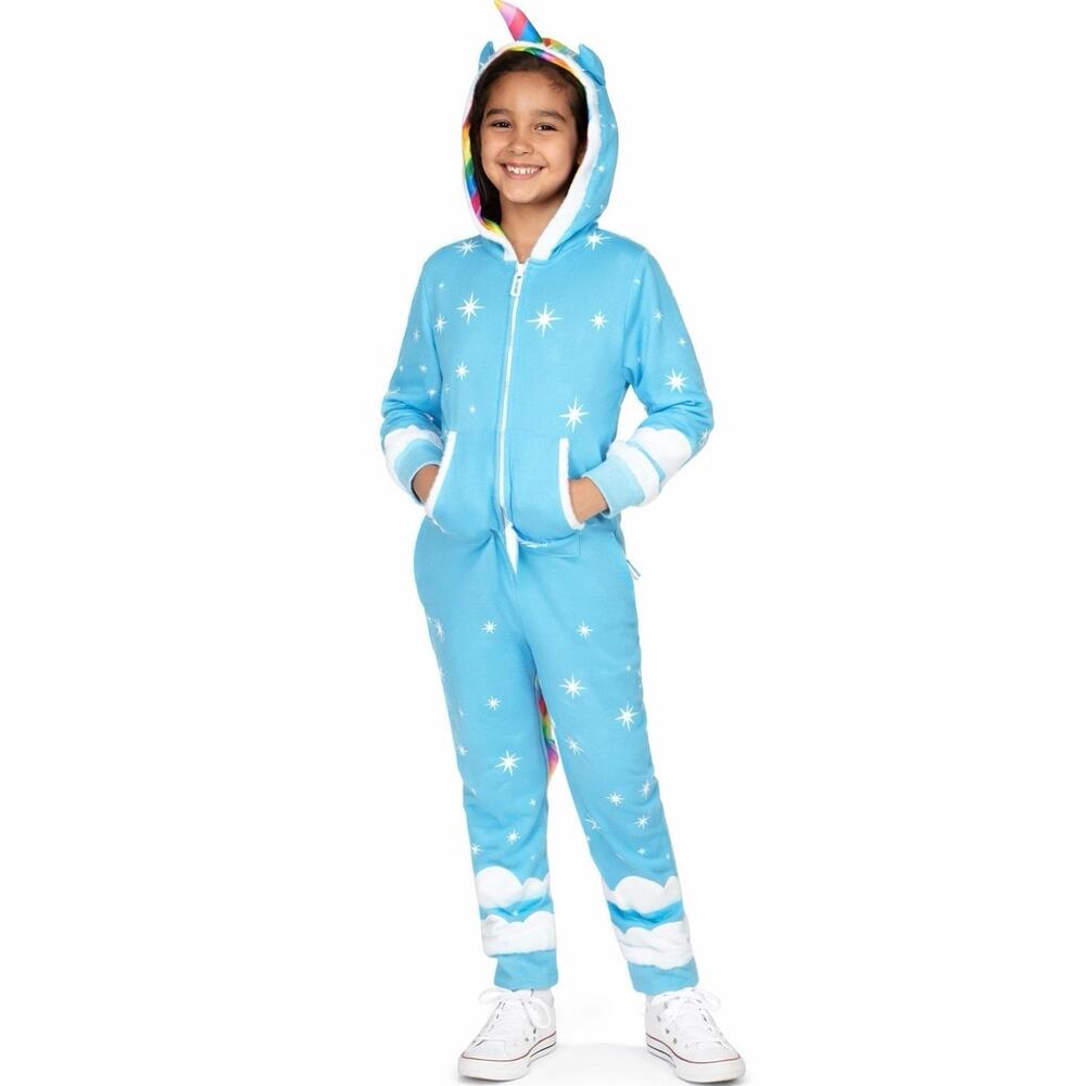 Tipsy Elves Kids Blue Rainbow Unicorn Onesie Costume Large
